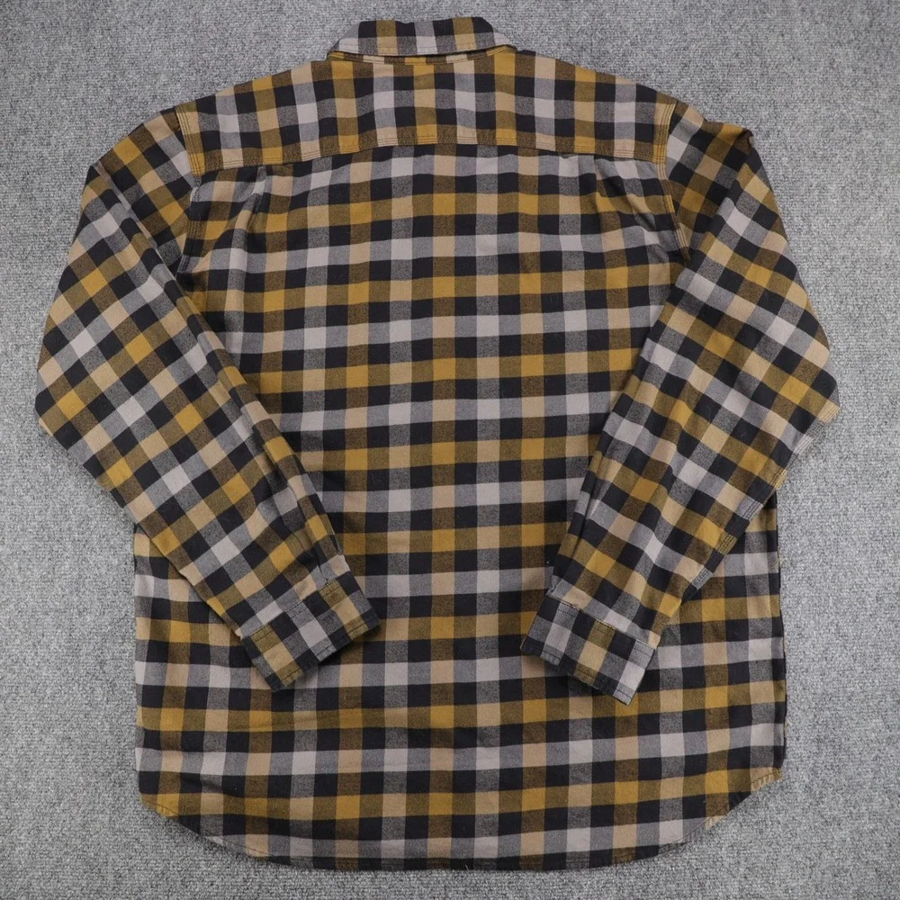 Carhartt Mens Relaxed Fit Plaid Button Down Flannel Shirt XL Tall Mustard Gray